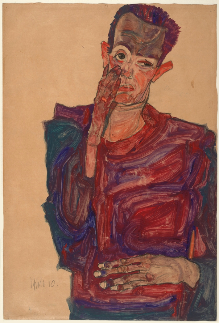 Egon Schiele - Self Portrait with Eyelid Pulled Down (1910)
